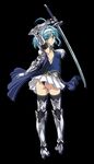  1girl armor ass ass_cheek blue_hair blur_hair female nonaka_yuki scarf shinmai_maou_no_testament shinmai_maounonoka,yuki skirt solo sword 