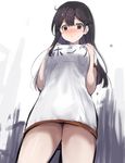  alternate_costume breasts downscaled gym_uniform highres kantai_collection large_breasts long_hair looking_at_viewer md5_mismatch name_tag resized shirt solo sumisu_(mondo) ushio_(kantai_collection) worried 