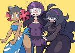  3girls blush elite_four fuyou_(pokemon) hex_maniac_(pokemon) long_hair multiple_girls nail_polish npc_trainer pokemon pokemon_xy purple_hair shenanimation shikimi_(pokemon) yuri 