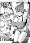  armpits arms_up bad_id bad_pixiv_id bare_shoulders bdsm bellows_(suisei_no_gargantia) bondage bound bound_wrists breasts comic covered_nipples earrings greyscale huge_breasts jewelry monochrome no_bra ponytail shorts speech_bubble suisei_no_gargantia textless thighhighs try 