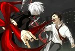  battle blood commentary_request crossover duel izumi_shin'ichi kagune_(tokyo_ghoul) kaneki_ken kiseijuu migi multiple_boys season_connection symbiote tokyo_ghoul 