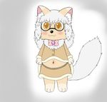  blush bow canine cat clothing cub dog eyewear feline female glasses hair mammal millicent navel sirbrownbear skirt solo white_hair young 