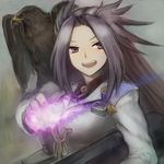  animal animal_on_shoulder bird bird_on_shoulder falcon fire ichi_inaru jun'you_(kantai_collection) kantai_collection long_hair magatama namesake onmyouji open_mouth purple_eyes purple_hair smile solo spiked_hair 