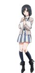  ankle_boots black_footwear black_hair boots drawing full_body green_eyes jacket kneehighs necktie official_art pencil shirobako skirt solo text_focus transparent_background twintails yasuhara_ema 