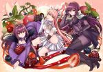  bangs bikini boots breasts caster celtic_mythology cleavage crown detached_sleeves eyebrows_visible_through_hair fate/grand_order fate_(series) food fruit fruit_background gae_bolg grapes hair_between_eyes high_heel_boots high_heels hime_cut irish_mythology lancer leaf long_hair looking_at_viewer medb_(fate)_(all) medb_(fate/grand_order) medium_breasts miniskirt multiple_girls pink_hair polearm purple_hair red_eyes rider scathach_(fate)_(all) scathach_(fate/grand_order) scathach_skadi_(fate/grand_order) shimo_(s_kaminaka) shoulder_armor skin_tight skirt small_breasts smile spear strawberry swimsuit thighhighs thighs weapon white_bikini white_skirt yellow_eyes 