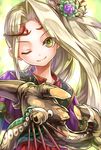  ;) blonde_hair bonnou-s-rice closed_mouth flower green_eyes hair_flower hair_ornament kid_icarus kid_icarus_uprising long_hair looking_at_viewer nachure one_eye_closed side_ponytail sidelocks smile solo tiara very_long_hair 