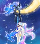  2015 blue_hair chibi cutie_mark duo equine female feral friendship_is_magic hair horn long_hair lyra-senpai mammal moon multicolored_hair my_little_pony night outside princess_celestia_(mlp) princess_luna_(mlp) sibling sisters star winged_unicorn wings 