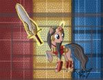  2012 black_fur black_hair blue_eyes clothed clothing equine feral fur hair horn horse magic mammal my_little_pony open_mouth ponification pony raptor007 sword unicorn weapon wonder_woman 