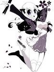  absurdres cosmos_(the_crying_moon) glasses highres jumping miniskirt monochrome original purple shoes skirt solo thighhighs 