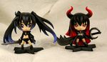  bikini_top black_gold_saw black_hair black_rock_shooter black_rock_shooter_(character) blue_eyes boots chibi coat demon_girl figure gradient_hair horns king_saw knee_boots long_hair lowres midriff multicolored_hair multiple_girls photo red_eyes shorts star sword twintails very_long_hair weapon 