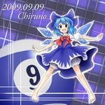  1girl 2009 bad_id bad_pixiv_id barefoot bloomers blue_eyes blue_hair bow character_name cirno feet short_hair smile solo tobi_(nekomata_homara) touhou underwear wings 