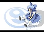  1girl blue_eyes blue_hair bow cirno fujy mary_janes md5_mismatch ribbon shoes short_hair sitting solo touhou 