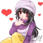  black_hair blush brown_eyes character_name hat heart long_hair lowres pantyhose solo south_park wendy_testaburger 