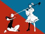  1girl 35 choker furudo_erika holding holding_scythe long_hair ribbon scythe twintails umineko_no_naku_koro_ni ushiromiya_battler 