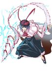  ascot bowl bowl_hat capelet cuboon drill fighting_stance full_body hat nagae_iku simple_background solo standing touhou white_background 