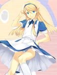  alice_(wonderland) alice_(wonderland)_(cosplay) alice_in_wonderland blonde_hair blue_eyes cosplay crossdressing dress ginka_sima hairband kuma_(persona_4) long_hair male_focus otoko_no_ko panties pantyshot persona persona_4 socks solo underwear 