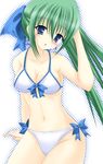  bad_id bad_pixiv_id bikini blue_eyes copyright_request green_hair long_hair ponytail shirong sitting solo swimsuit 