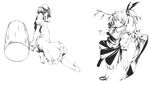  animal_ears ascot barefoot bunny_ears dress flandre_scarlet foreshortening greyscale inaba_tewi mallet monochrome multiple_girls one_side_up realistic ribbon short_hair sousou_(sousouworks) touhou wings 