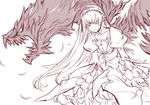  akira_(coffee_curry) dragon long_hair monochrome pink rozen_maiden solo suigintou wings 