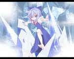  bad_id bad_pixiv_id barefoot blue_eyes blue_hair bow cirno hair_bow ice letterboxed looking_at_viewer ryu-tan short_hair snowflakes solo touhou wings 