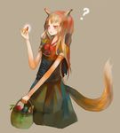  ? animal_ears apple bad_id bad_pixiv_id basket bread brown_hair dress food fruit hat holo jasmine_(jasco) long_hair red_eyes ribbon solo spice_and_wolf tail wolf_ears 