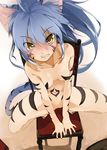  animal_ears blue_hair blush breasts cat_ears cat_tail chair female fuurin_rei long_hair maruku navel nude small_breasts squatting tail tomoyan yellow_eyes 