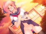  1girl blush censored game_cg iizuki_tasuku insertion kirihara_mana no_panties object_insertion pink_hair school_uniform skirt skirt_lift temptation temptation_h thighhighs vibrator 