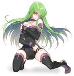  bare_shoulders boots c.c. code_geass collar cosplay covered_navel creayus detached_sleeves fate/stay_night fate_(series) green_hair hair_over_one_eye long_hair rider rider_(cosplay) solo thigh_boots thighhighs trait_connection yellow_eyes 
