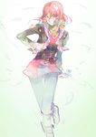  belt cropped_jacket highres red_hair rose_(tales) shoes short_hair skirt smile solo tales_of_(series) tales_of_zestiria toraziron white_background yellow_eyes 