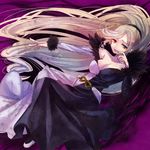  blonde_hair breasts cleavage dress fur_trim heterochromia high_ponytail hilda_(under_night_in-birth) large_breasts long_hair long_sleeves nail_polish purple_eyes purple_nails red_eyes solo under_night_in-birth very_long_hair yutsuka_(amyucca) 