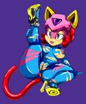  anus blue_eyes cat clothing feline female half-closed_eyes helmet high_heels mammal nipples plain_background pussy samurai_pizza_cats tatsunoko thecon tongue tongue_out torn_clothing wide_hips zero_suit 