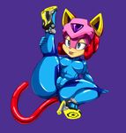  blue_eyes cat feline female half-closed_eyes helmet high_heels mammal plain_background samurai_pizza_cats tatsunoko thecon tongue tongue_out wide_hips zero_suit 