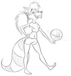  barefoot basketball belly clothing female lisa_raccoon mammal midriff navel ponytail raccoon ribnose shorts solo the_raccooons 