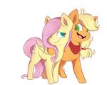  2015 applejack_(mlp) duo earth_pony equine evehly female feral fluttershy_(mlp) friendship_is_magic horse mammal my_little_pony pegasus pony smile wings 