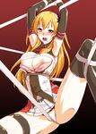  alisa_reinford arms_up bdsm blonde_hair blush bondage bound breasts ebido eiyuu_densetsu large_breasts long_hair looking_at_viewer nipples open_mouth red_eyes sen_no_kiseki sen_no_kiseki_2 solo 