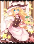  :d apron blonde_hair blue_eyes bow braid cookie fang food hair_ribbon hall_jion hat hat_bow kirisame_marisa open_mouth pastry ribbon single_braid smile solo star touhou tray waist_apron white_bow witch_hat wrist_cuffs 