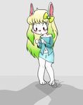  bianca blonde_hair blush bow clothing cub female hair lagomorph mammal navel princesky rabbit skirt solo young 