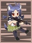  animal_ears assault_rifle black_legwear chibi fang galil_ar_(upotte!!) gun imi_galil purple_hair rifle school_uniform serafuku short_hair skirt solo tail thighhighs upotte!! weapon zettai_ryouiki 