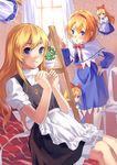  absurdres alice_margatroid apron bad_id bad_pixiv_id blonde_hair blue_eyes blush bow chair curtains etm_(75220988) floating flying grin hair_bow hairband hand_on_hip heart heart_hands highres indoors kirisame_marisa leaning_back leaning_forward levitation long_hair looking_at_viewer multiple_girls no_hat no_headwear on_bed out_of_frame pantyhose peeking_out plant potted_plant shanghai_doll shelf short_hair short_sleeves sitting sitting_on_bed skirt skirt_set smile touhou waist_apron white_legwear window 