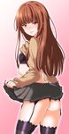  amagami ass bra brown_eyes brown_hair clothes_lift garter_straps kamizaki_risa long_hair school_uniform shouji_nigou skirt skirt_lift solo standing sweater sweater_lift thighhighs thong underwear 