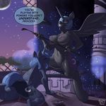  absurd_res anthro breasts english_text equine female female/female friendship_is_magic hi_res horn kevinsano mammal my_little_pony nightmare_moon_(mlp) nipples princess_luna_(mlp) pussy riding_crop text winged_unicorn wings 