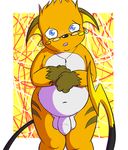 2013 abstract_background anthro balls black_nose blue_eyes eyewear fur glasses hair humanoid_penis looking_at_viewer male mammal mrpandragon navel necklace nintendo nude open_mouth penis pok&eacute;mon raichu rodent solo standing video_games 
