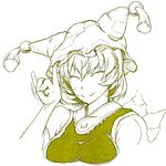  animal_ears closed_eyes fox_ears hat hiyuu_(flying_bear) monochrome short_hair simple_background smile solo touhou white_background yakumo_ran 