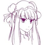  crescent hat hiyuu_(flying_bear) long_hair monochrome patchouli_knowledge simple_background solo touhou white_background 