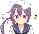  1girl admiral_(kantai_collection) akebono_(kantai_collection) bad_id bad_pixiv_id bell flower gloves hair_bell hair_flower hair_ornament hand_on_another's_head jingle_bell kantai_collection max_melon neckerchief open_mouth petting purple_eyes sailor_collar school_uniform serafuku side_ponytail simple_background surprised tears upper_body wavy_mouth white_background white_gloves 