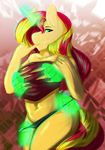  2015 anthro anthrofied avante92 breasts clothing cyan_eyes equestria_girls equine female grope hair horn magic mammal my_little_pony navel nipples panties solo sunset_shimmer_(eg) telekinesis torn_clothing two_tone_hair underwear undressing unicorn 