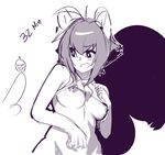  acorn animal_ears antenna_hair balancing blazblue breasts completion_time crop_top disembodied_penis makoto_nanaya medium_breasts monochrome nipple_slip nipples penis puffy_nipples sho-n-d short_hair solo squirrel_ears squirrel_tail tail underboob 