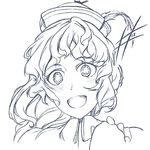  hat hiyuu_(flying_bear) merlin_prismriver monochrome open_mouth short_hair simple_background smile solo star star-shaped_pupils symbol-shaped_pupils touhou white_background 