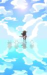  chibi cloud cloudy_sky damaged day from_behind haruna_(kantai_collection) headgear hiei_(kantai_collection) kantai_collection kirishima_(kantai_collection) kongou_(kantai_collection) light_rays nontraditional_miko ocean reflection sky standing standing_on_liquid sun sunlight torn_clothes tsukko_(3ki2ne10) water 