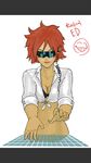  breasts cleavage cowboy_bebop edward_wong_hau_pepelu_tivrusky_iv front-tie_top jmaomao midriff navel older shirt tied_shirt vr_visor white_shirt 